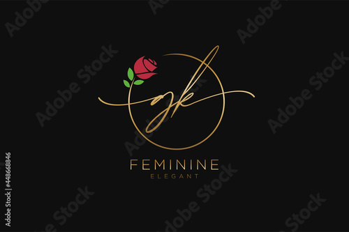 initial GK Feminine logo beauty monogram and elegant logo design, handwriting logo of initial signature, wedding, fashion, floral and botanical with creative template.