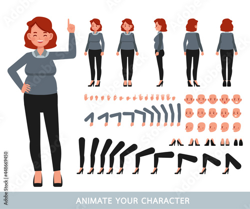 Business Woman wear blue shirt character vector design. Create your own pose.