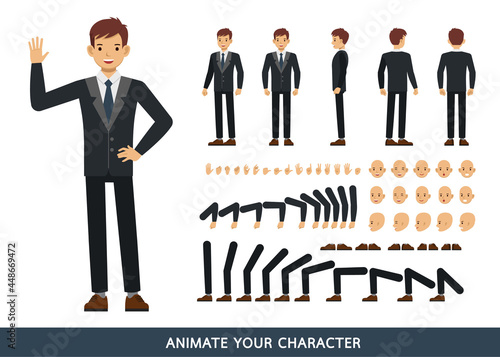 Businessman wear black suit character vector design. Create your own pose.