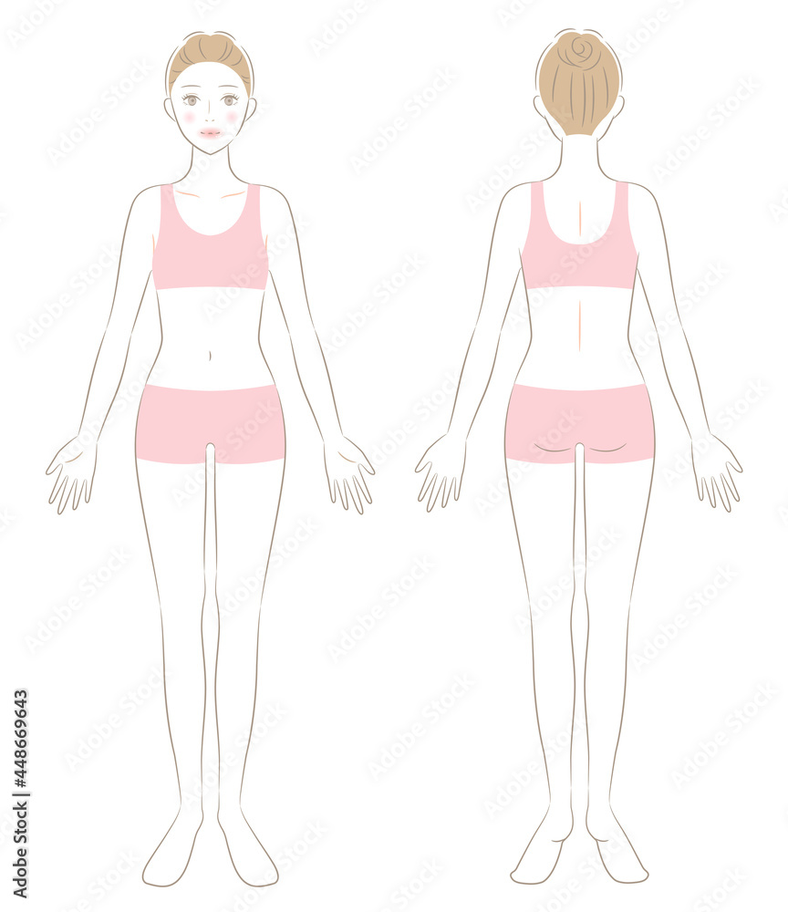 女性 全身 正面と後ろ姿 女性 全身 正面と後ろ姿