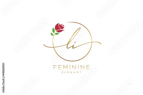 initial LI Feminine logo beauty monogram and elegant logo design, handwriting logo of initial signature, wedding, fashion, floral and botanical with creative template.