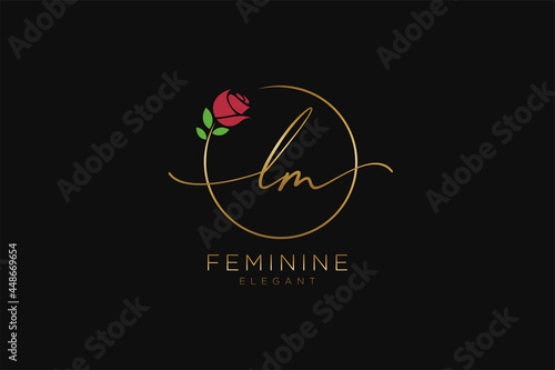 initial LM Feminine logo beauty monogram and elegant logo design, handwriting logo of initial signature, wedding, fashion, floral and botanical with creative template.