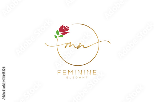 initial MN Feminine logo beauty monogram and elegant logo design, handwriting logo of initial signature, wedding, fashion, floral and botanical with creative template.