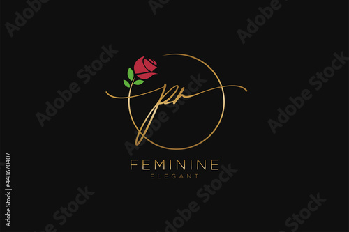 initial PR Feminine logo beauty monogram and elegant logo design, handwriting logo of initial signature, wedding, fashion, floral and botanical with creative template.
