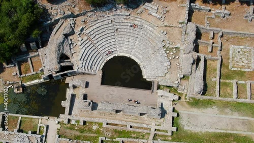 Shot drone cenital Butrint Roman amphitheater and ruins in Albania photo