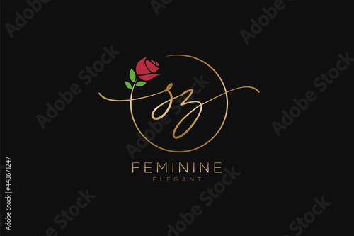 initial SZ Feminine logo beauty monogram and elegant logo design, handwriting logo of initial signature, wedding, fashion, floral and botanical with creative template. photo