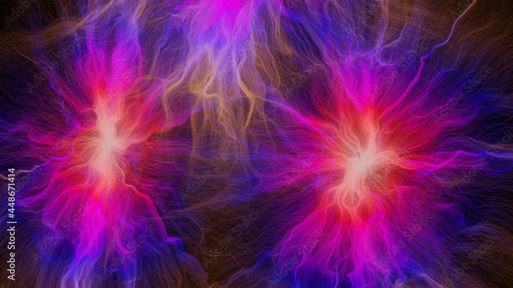 Colorful glowing lattice cosmic strings , stars, filaments and hair structures. 3d illustration render Colorful glowing lattice cosmic strings , stars, filaments and hair structures. 3d illustration render