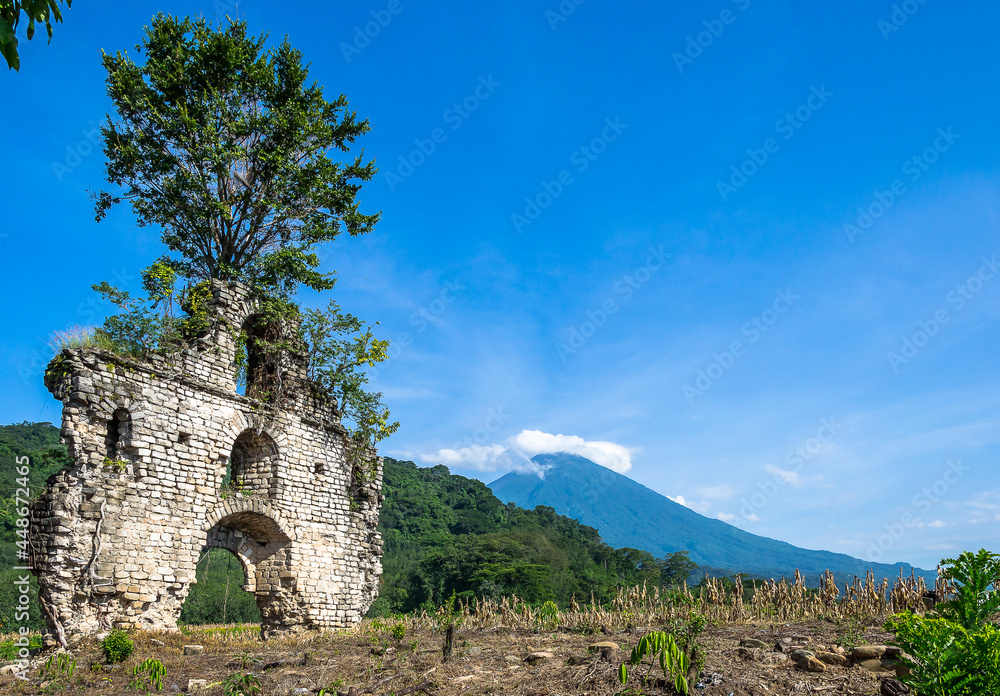 Ruins of an abandoned church on the Guatemalan Bocacosta (or Boca Costa) – the transition zone between the warm regions of the tropical plains and the cold heights of the foothills 