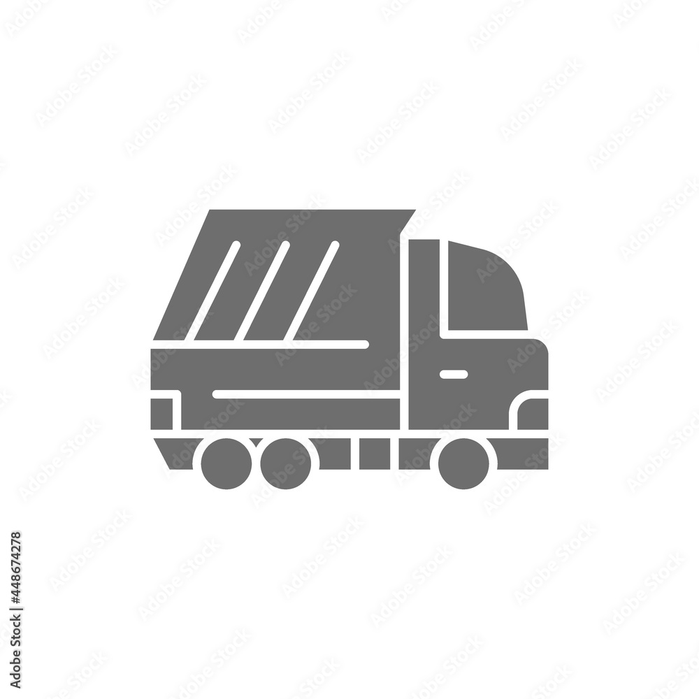Vector garbage truck, waste vehicle gray icon. Vector garbage truck, waste vehicle gray icon.