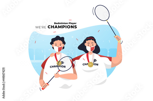 Badminton player women's double winner llustration