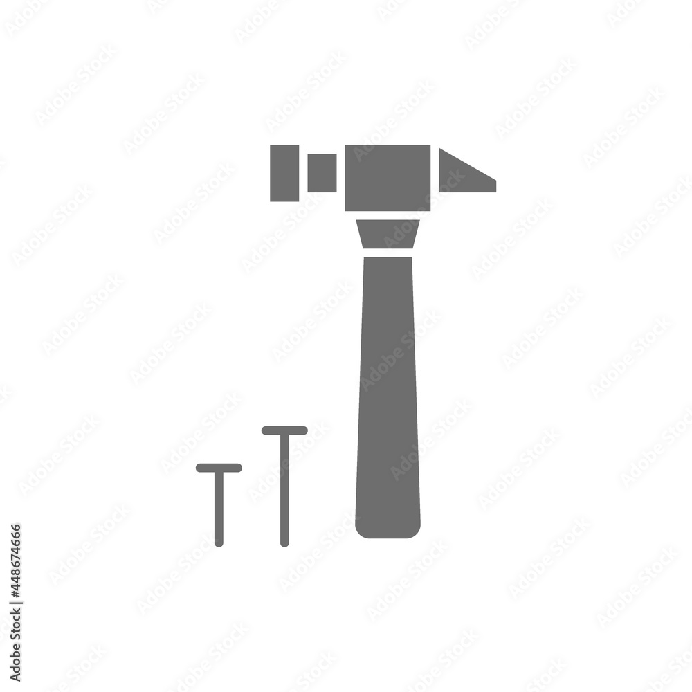 Hammer and nails, building tools grey icon. Hammer and nails, building tools grey icon.