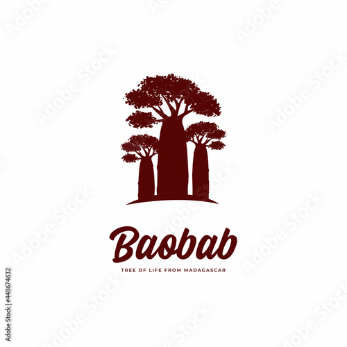 Fotobehang Baobab tree logo, baobab big tree of life from madagascar logo template