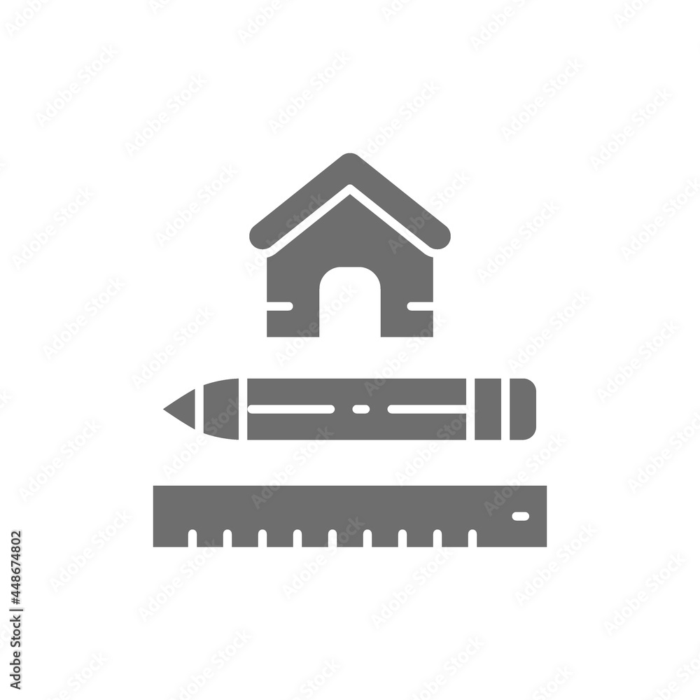 House measuring, measure tool for home, architectural plan grey icon. House measuring, measure tool for home, architectural plan grey icon.