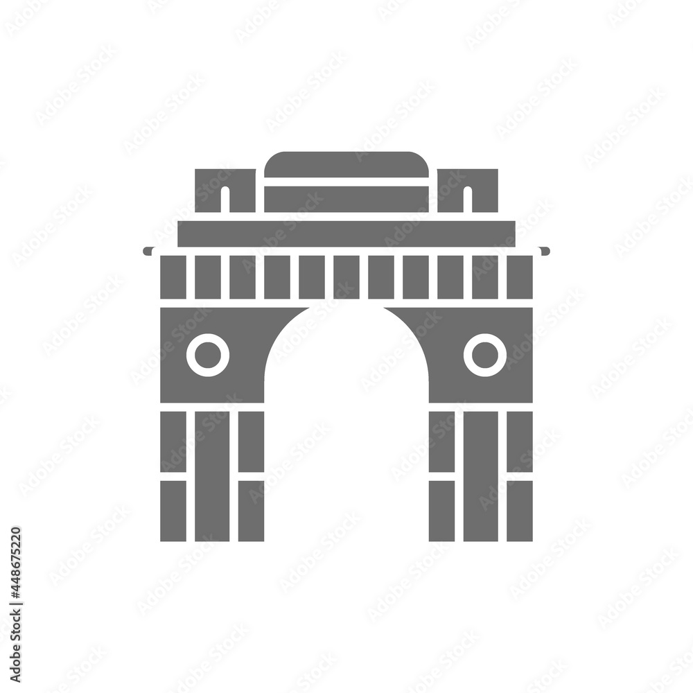 Triumphal Arch Gate of India to New Delhi grey icon.