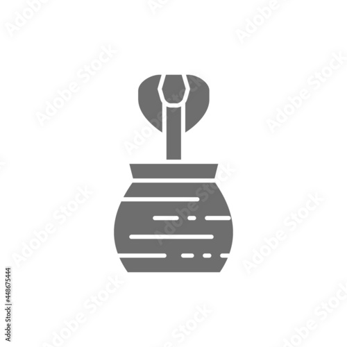 Cobra in jug, trained snake grey icon.
