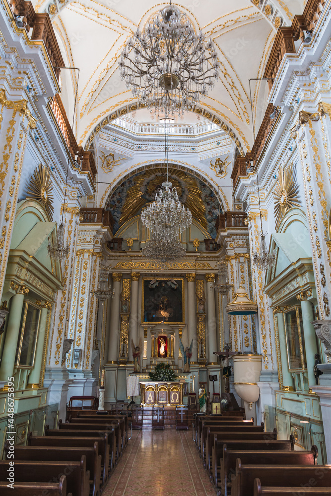 Details inside the Church of the Cerro de los Magueyes in Metepec, State of Mexico, also known as the Church of Calvario, prostrate on the hill gives a pleasant view.