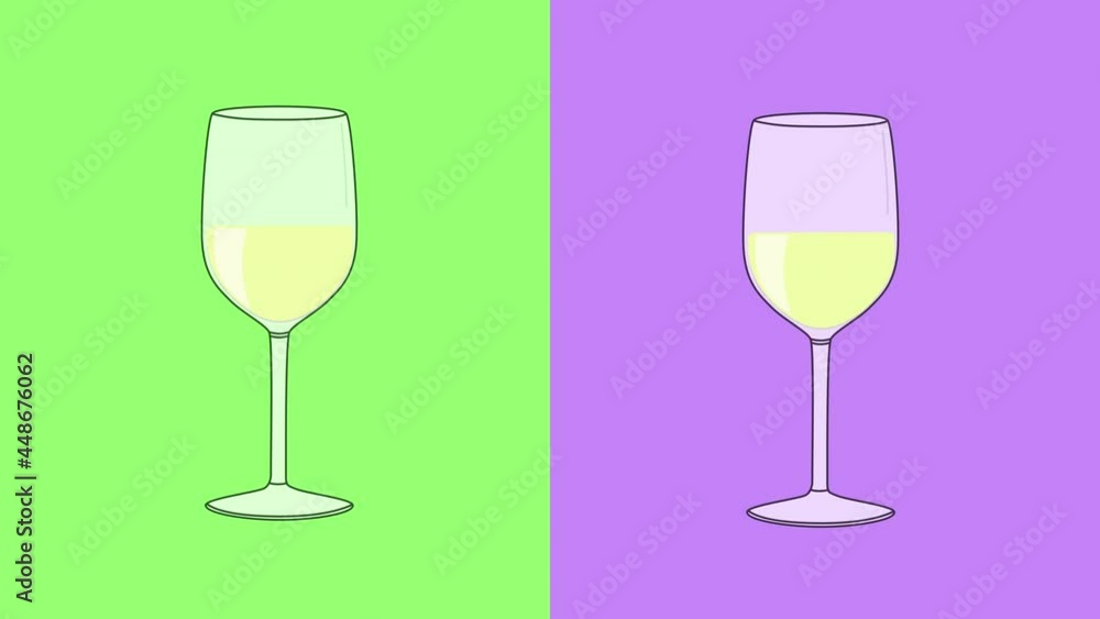 Colourful background with animated wineglasses. White wine. Seamless loop animation. Green and violet color. Colourful background with animated wineglasses. White wine. Seamless loop animation. Green and violet color.