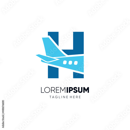 Letter H Initial Airplane Tail Logo Design Vector Graphic Icon Emblem Illustration