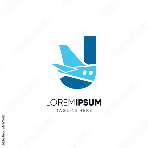 Letter J Initial Airplane Tail Logo Design Vector Graphic Icon Emblem Illustration