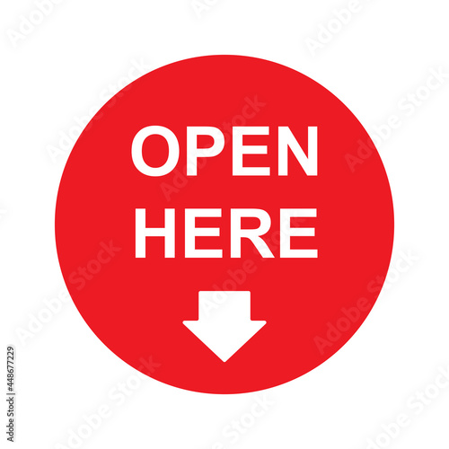 open here sign with arrow icon vector