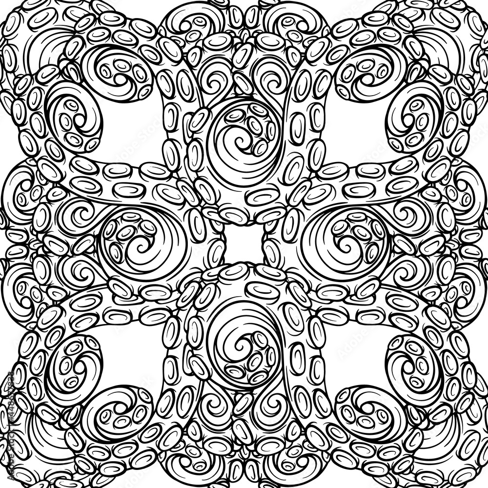 Vector black and white tentacles seamless pattern Vector black and white tentacles seamless pattern