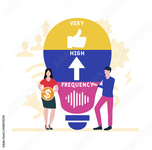 Flat design with people. VHF - Very High Frequency acronym. business concept background. Vector illustration for website banner, marketing materials, business presentation, online advertising