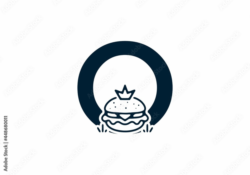 Merger shape of O initial letter with burger and crown