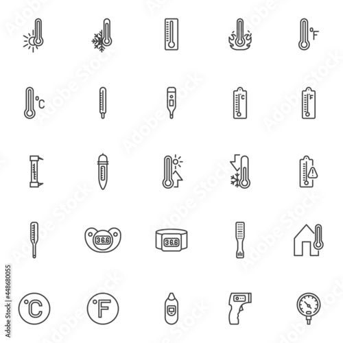 Thermometer temperature line icons set