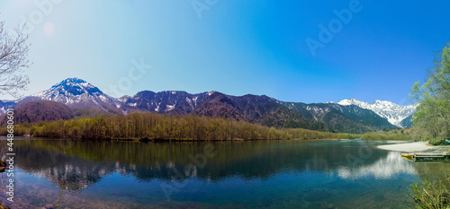 Kamikochi National Park in the Northern Japan Alps of Nagano Prefecture, Japan. Beautiful snow mountain with river.  One of the most beautiful place in Japan.