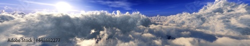 Clouds, cloudy background, sunrise above the clouds, panorama of clouds, 3d rendering