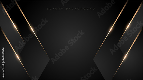 Black stripe with gold ribbon background. Abstract black and gold luxury background.