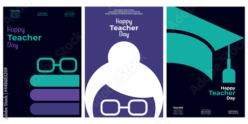 Happy Teacher Day. Set of 3 simple Background Vector Illustration Flat Style. Suitable for poster, cover, web, social banner, or flyer