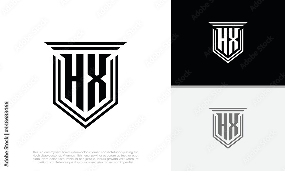 Initials HX logo design. Luxury shield letter logo design.