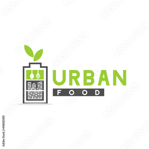 urban food logo with battery and cutlery symbol
