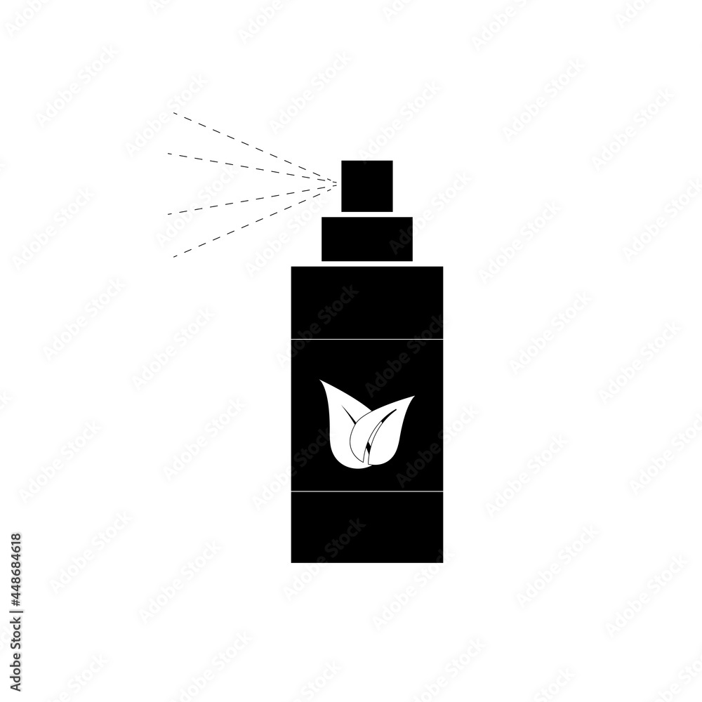 bottle of facial moisturizing toner or hair spray and green herbal leaves bottle of facial moisturizing toner or hair spray and green herbal leaves