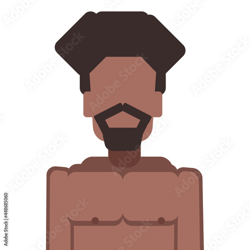 Black male with beard shirtless