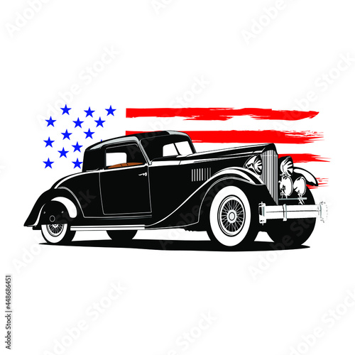 Vintage car t shirt design vector. Old Classic Car  1930 Vintage car  Stencil  Silhouette  Vector Clip Art for tshirt and emblem.