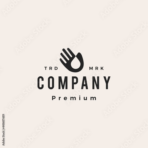 hand water drop wash clean blood oil care hipster vintage logo vector icon illustration