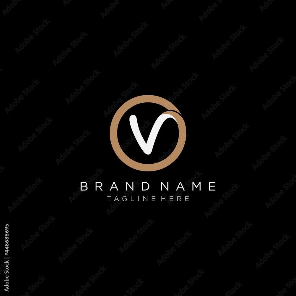 Initial letter V circle logo, monogram line art style design template. Black background. Initial letter V circle logo, monogram line art style design template. Black background.