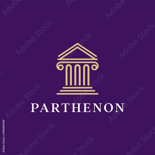 Courthouse Pillar Parthenon Law Line Outline Logo Design 