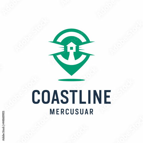 Negative space Lighthouse and pin point logo design
