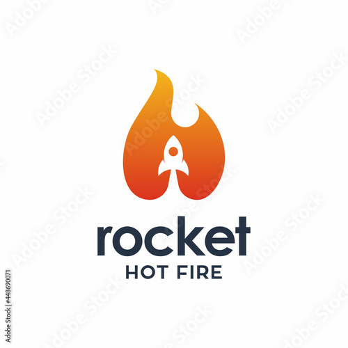 Abstract Rocket Hot Fire Flame Logo Design Negative Space Style