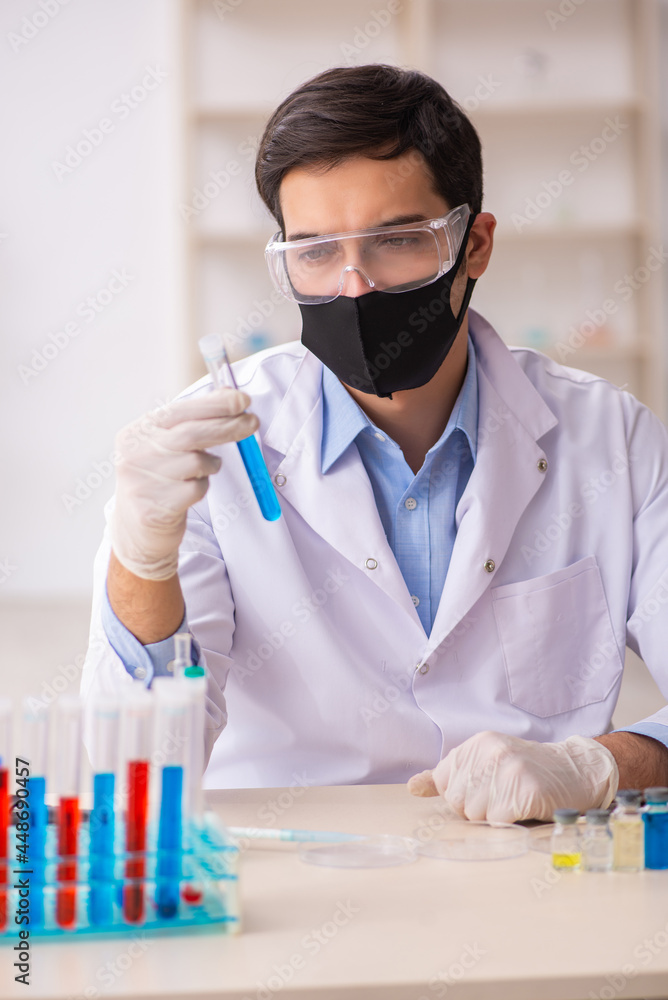 Young male chemist working at the lab during pandemic Young male chemist working at the lab during pandemic