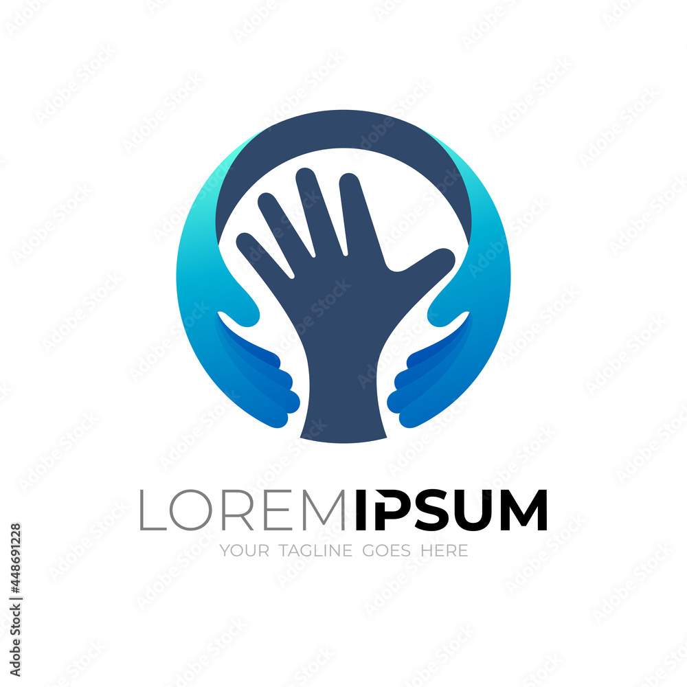Abstract Charity logo with hand circle design illustration, blue color