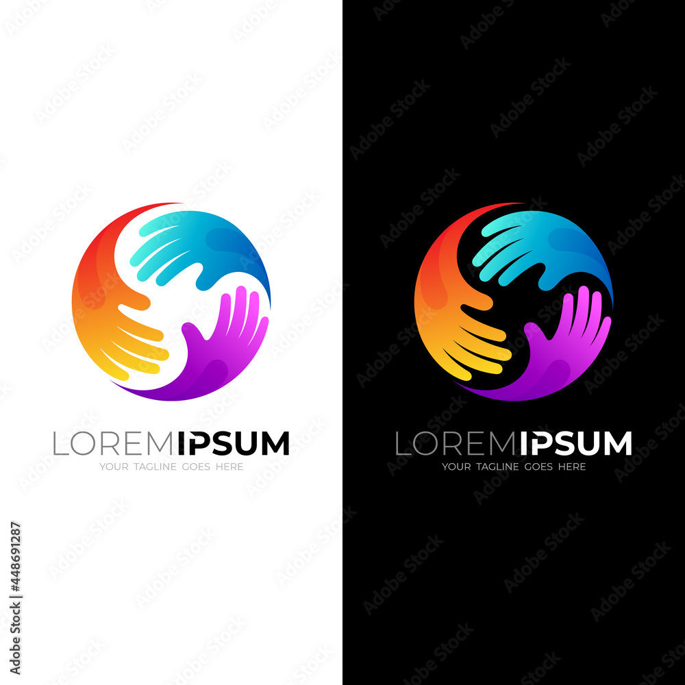Abstract hand logo with colorful design community Abstract hand logo with colorful design community