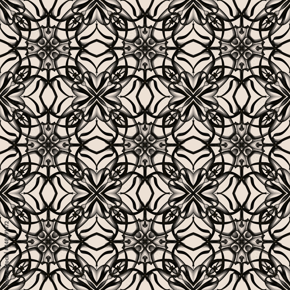 Seamless abstract geometric floral monochrome surface pattern