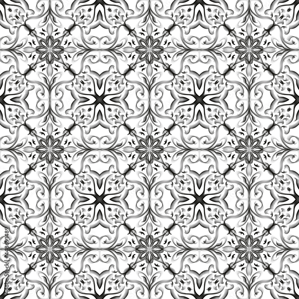 Seamless abstract geometric floral monochrome surface pattern