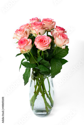 Bouquet of pink roses isolated on white background.