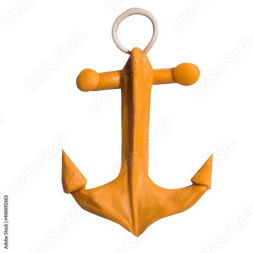 Plasticine modeling clay sea composition with realistic isolated image of orange anchor, vector illustration