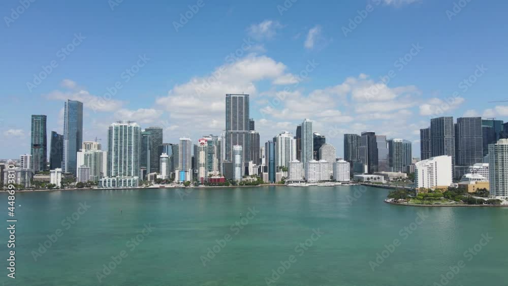 Downtown Miami Florida USA, Drone Aerial View of Modern Waterfront Buildings and Upscale Bayfront Properties on Sunny Day Downtown Miami Florida USA, Drone Aerial View of Modern Waterfront Buildings and Upscale Bayfront Properties on Sunny Day